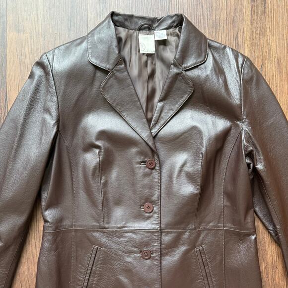All Saints Archival 4‑Button Longline Pig Nappa Leather Coat Size 12 - Picture 6 of 13